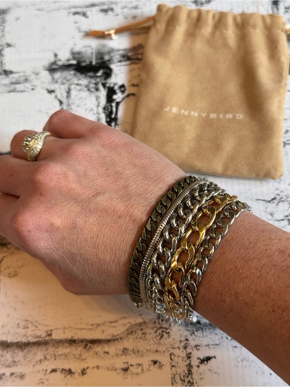 Jenny Bird Austin Cuff Mixed Metal 5 Chain Bracelet + Pouch
